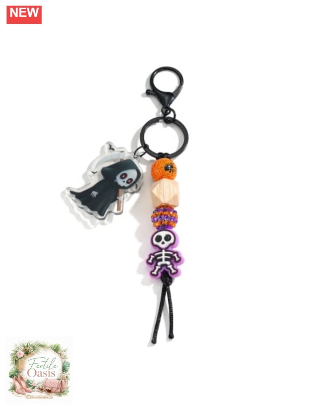 Halloween Keychain Beaded Bag Charm with Ghost Skeleton for Women Car Key Ring